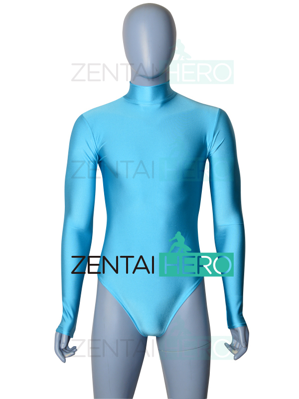 Sky Blue Long Sleeve Spandex Male Gymnastics Costume Leotard